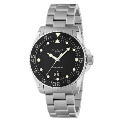 GUCCI | Men’s Swiss Made Quartz Silver Stainless Steel Black Dial