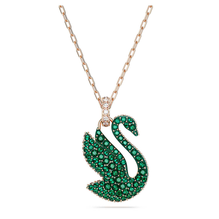 Swarovski | Swan Pendant | Swan, Medium, Green, Rose gold-tone plated