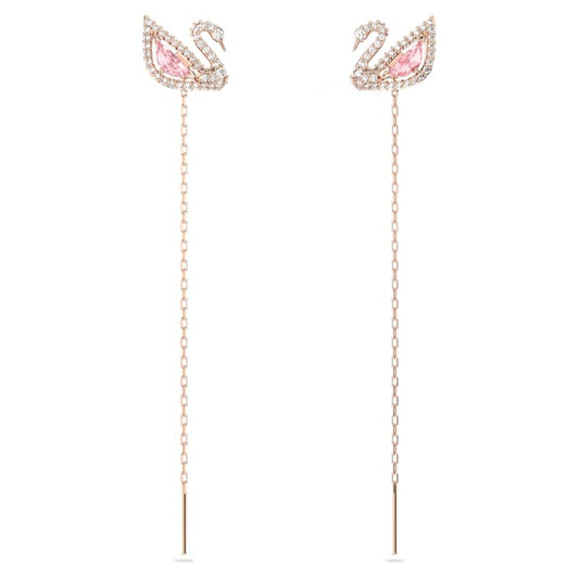 Swarovski | Swan drop earrings | Swan, Pink, Rose gold-tone plated