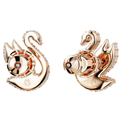 Swarovski | Swan stud earrings | Swan, Green, Rose gold-tone plated