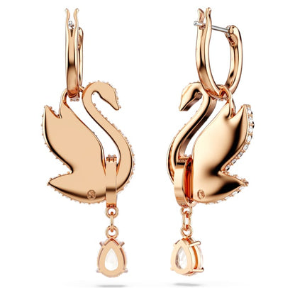 Swarovski | Swan drop earrings | Swan, Black, Rose gold-tone plated