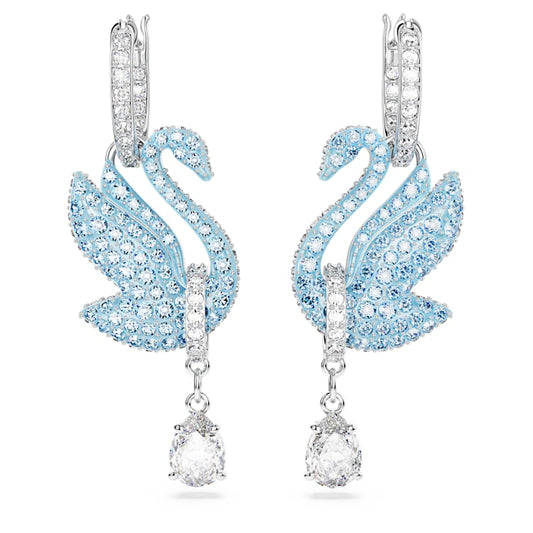 Swarovski | Swan drop earrings | Swan, Blue, Rhodium plated