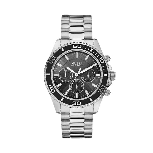 Guess | Men | Sporty Black Dial Stainless Steel Chronograph Watch | W0170G1