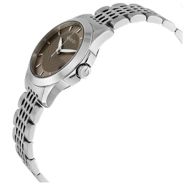 Gucci | G Timeless Silver Stainless Steel Brown Dial Quartz Watch for Ladies | YA126503