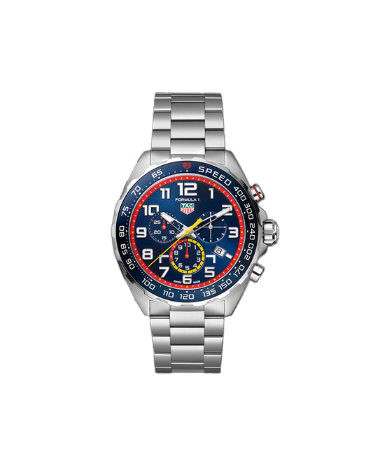 Tag Heuer | Mens Formula 1 X Red Bull Racing Silver Stainless Steel Case Fixed Blue Bezel Quartz Chronograph, Date Blue Dial Silver Stainless Steel Bracelet