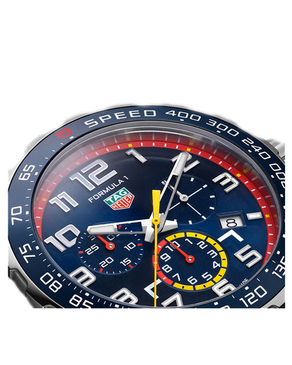 Tag Heuer | Mens Formula 1 X Red Bull Racing Silver Stainless Steel Case Fixed Blue Bezel Quartz Chronograph, Date Blue Dial Silver Stainless Steel Bracelet