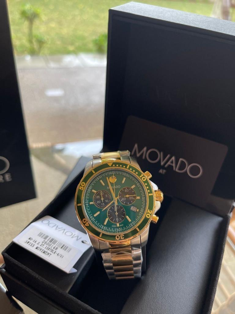 Movado | 800 Series Two-Tone Stainless Steel Green Dial Chronograph Quartz Watch for Gents | 2600148