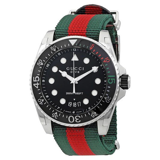 GUCCI | Men’s Swiss Made Quartz Nylon Strap Black Dial